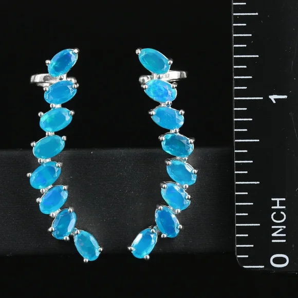 Genuine Opal .925 Sterling Silver Ear Climbers - Picture 2 of 4